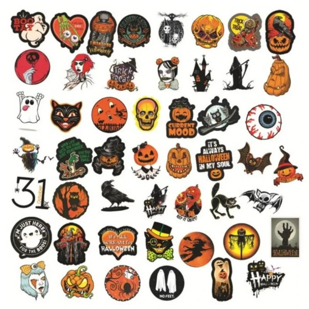 Set of 50 Halloween‎ Themed Vinyl Stickers, no repeats!